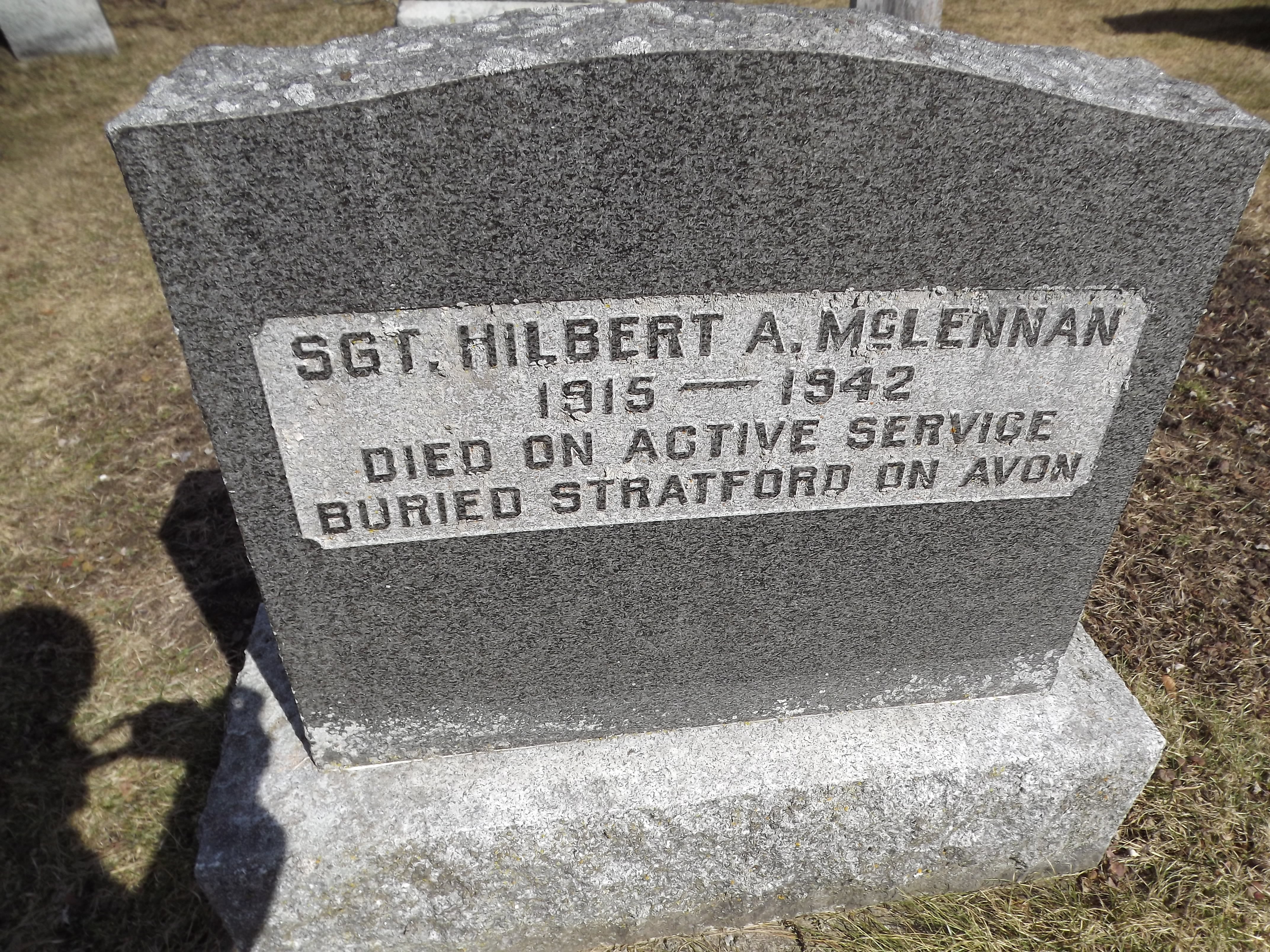 Photo of headstones/Hilbert A McLennan memorial St Andrew's Martintown ON